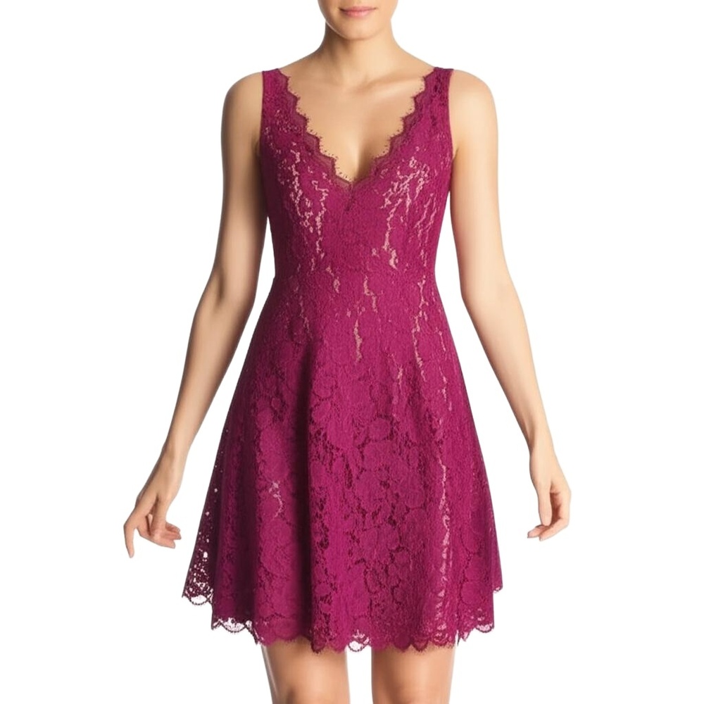 SOPRANO Magenta Lace V-Neck Sleeveless Party Elegant Dress Womens Large